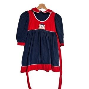 Vintage Girls Dress Navy blue and red size 4